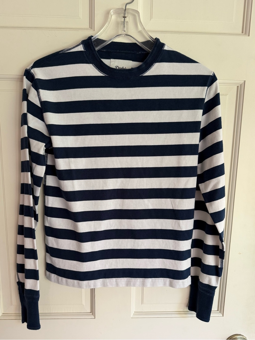 Drake's Blue and White Striped Tee XS